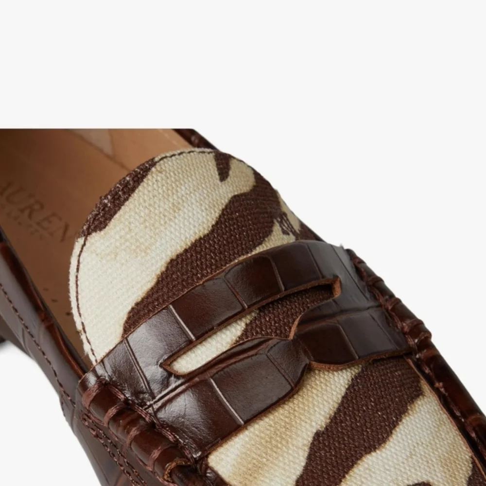 Lauren Ralph Lauren Wynnie Zebra Brown Animal Print Loafers Size 6B NWT Preppy
